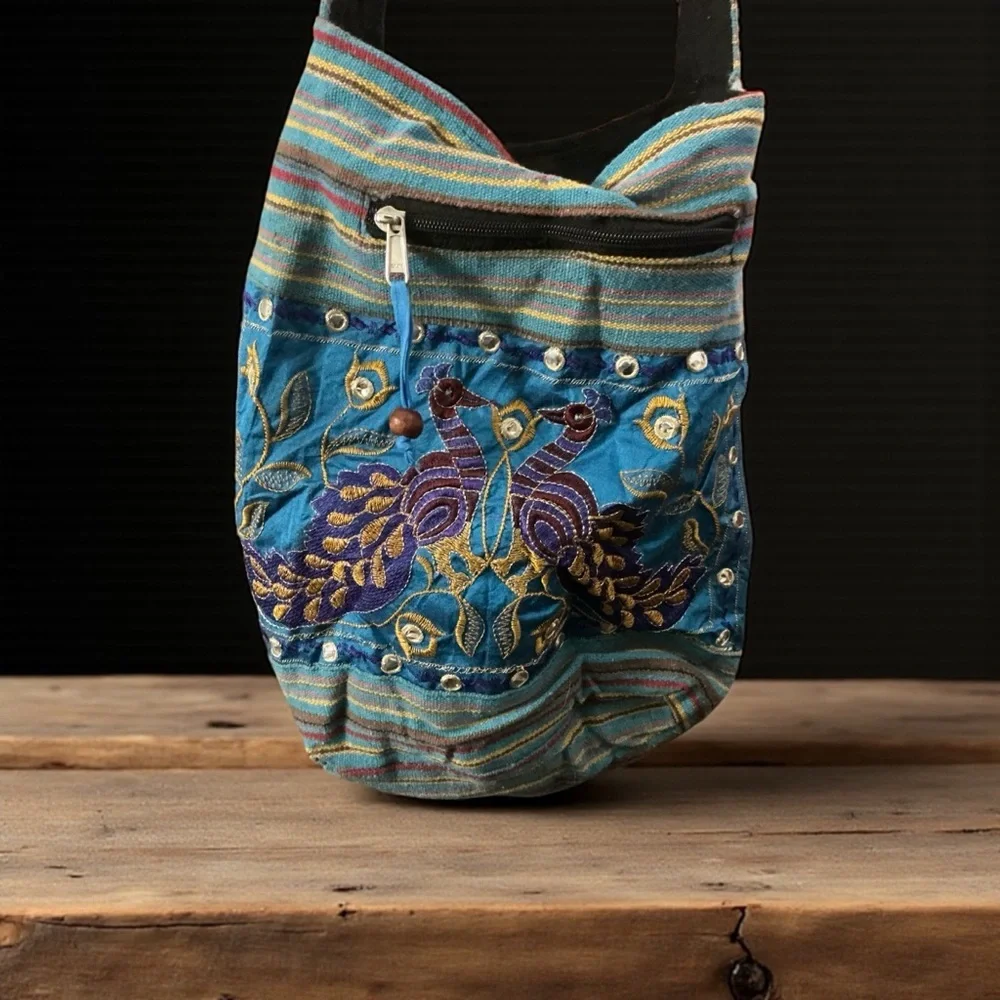 Tribe Azure Blue and yellow Women's Hobo Bag large purse